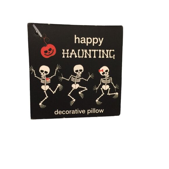 Happy Haunting Relaxing Skeleton in Black Coffin Accent Pillow Halloween 17" x 9 - Picture 2 of 4